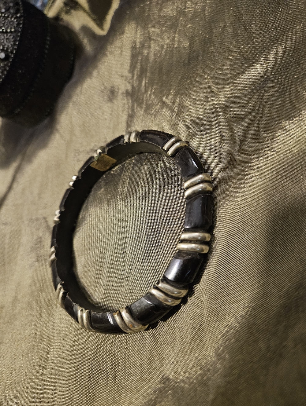 Black and Silver Tone Bangle Bracelet. Hand Made - Picture 2 of 5